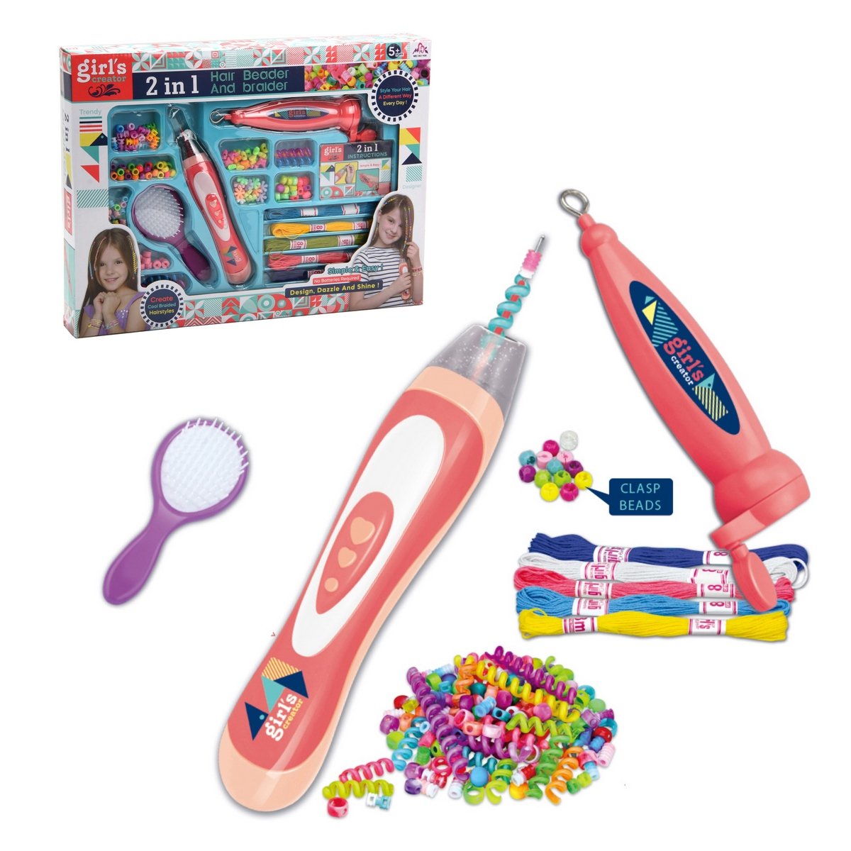 Pack Máquina Mostacillas Y Trenzador Para El Pelo Con Accesorios